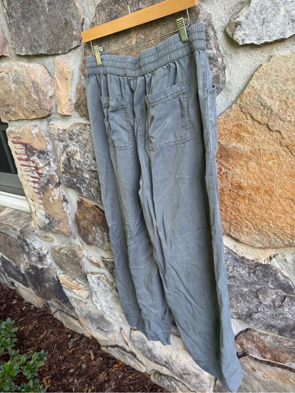 C&C California Olive Gray Drawstring Wide Leg Pants Large Boho Tencel Artsy - Picture 7 of 15